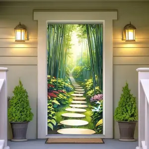 1PC,2D Flat Door Banner Nature - style Bamboo Forest Path Door Banner, Indoor and Outdoor Festival Decoration Hanging Cloth, Creative Home Scene Layout Background Cloth, Festival Atmosphere - crea