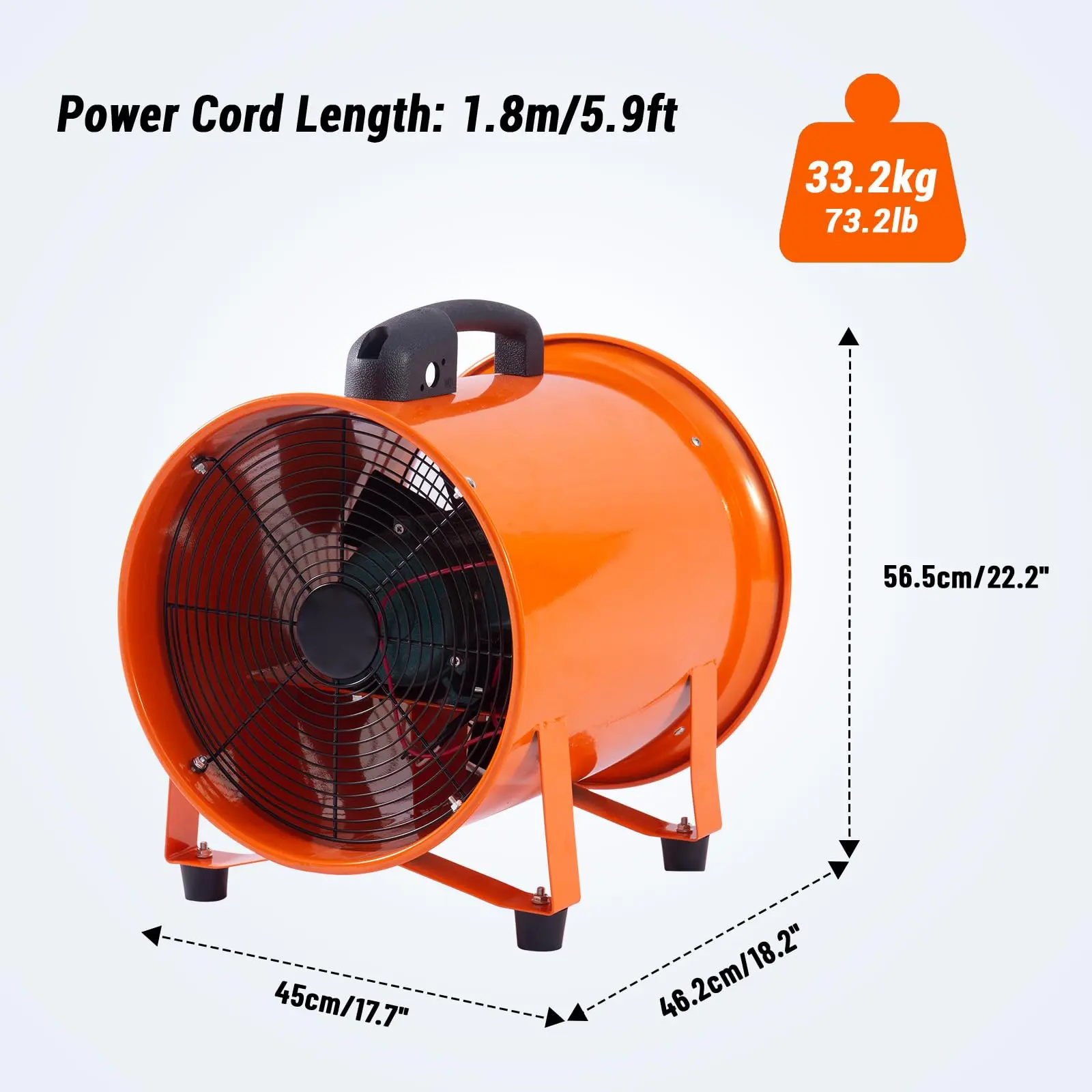 Garvee 16-Inch Tubular Axial Exhaust Fan - 1350W (5500CFM) Aluminum High-Speed Industrial Ventilation for Garage - 110-120V/120V US Standard, Heavy-Duty Portable Yellow - With 10m Flexible PVC Tubing & 16.4ft Duct Hose, Tunnels, 120 V
