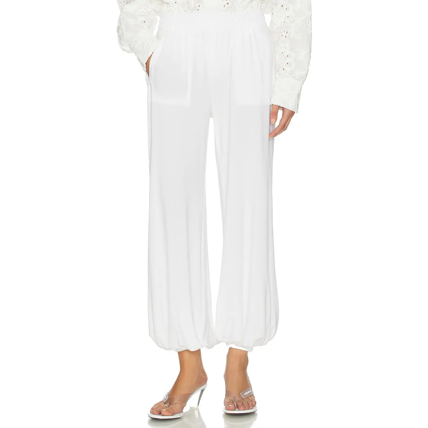 Norma Kamali Boyfriend Puff Jog Pant in Snow White