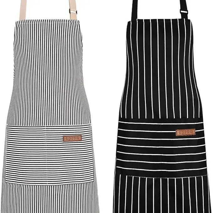 2Pack Adjustable Kitchen Apron for Women Men with 2 Pockets,Cotton-Polyester Blend Bib Aprons for Cooking,Baking
