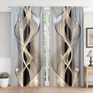 Modern Abstract Line Curtains Set of Two, Flowing Gold Thread, Transparent Light Filtering, Soft Decor for Living Room Bedroom