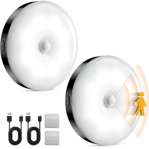 Motion Sensor Night Light Rechargeable, Magnetic Puck Lights, 3 Modes & Dimmable, Motion Sensor Stair Lights Indoor for Bedroom Bathroom Kitchen Hallway Cruise (White Light)