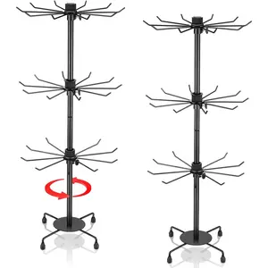 2 Pcs Spinning Jewelry Display Stand 3 Tier Rotating Keychain Earring Retail Rack Fashion Counter Jewelry Tree Display Holder Organizer for Men (Black)