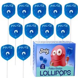 Zeesy Police Badge Lollipops - 12 Pack Individually Wrapped Candy Suckers for Kids Party Favors