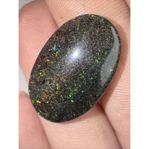 15ct Australian Andamooka Black Matrix Rainbow Opal Gemstone Cabochon 24x15mm
