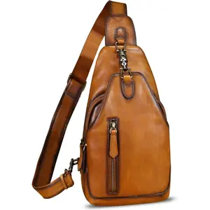 Sling Bag for Men and Women Real Leather  Crossbody Bag Chest Bag Sling Backpack Purse