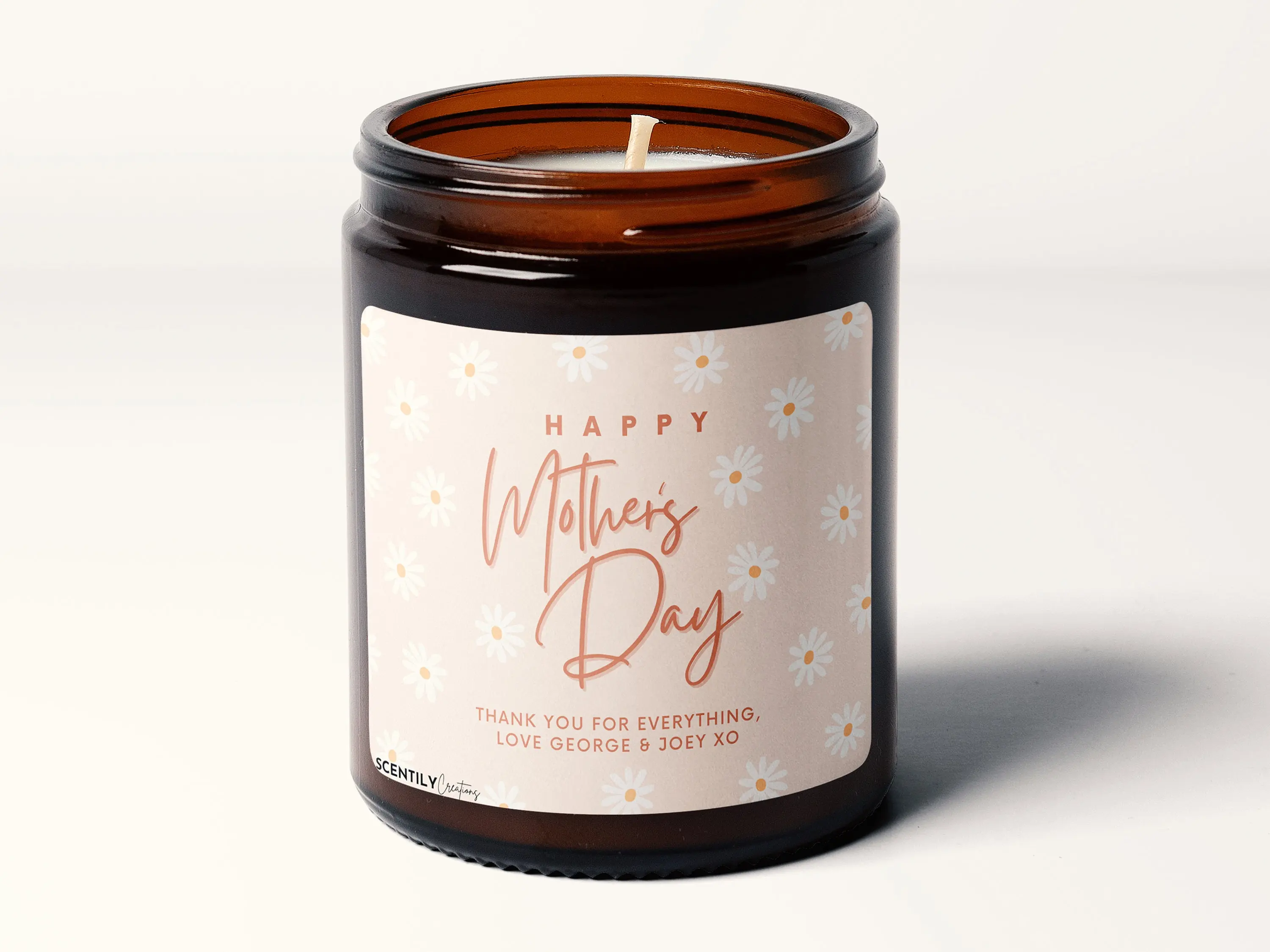 Mothers Day Gift Daisy Flowers Personalised Message Soy Wax Candle