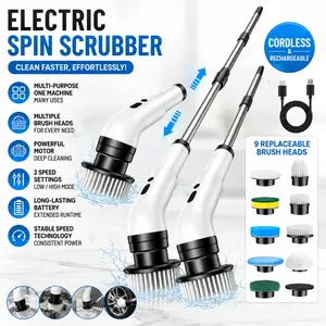 Electric Cleaning Brush Cordless Multi Function Automatic Handheld for Kitchen Bathroom Pool Wireless Floor Scrubber Rechargeable Power Scrubber with Long Handle for Deep Cleaning
