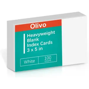 Blank Index Cards 3x5 Unlined Unruled Flash Note Cards 3" x 5", White, 100 Count, 200 GSM Heavy Weight