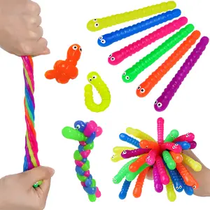 Colorful Soft Haired Caterpillar Lala Le Fidget Toy Elastic Stress Relief TPR Rope Children's Birthday Party Halloween Gift