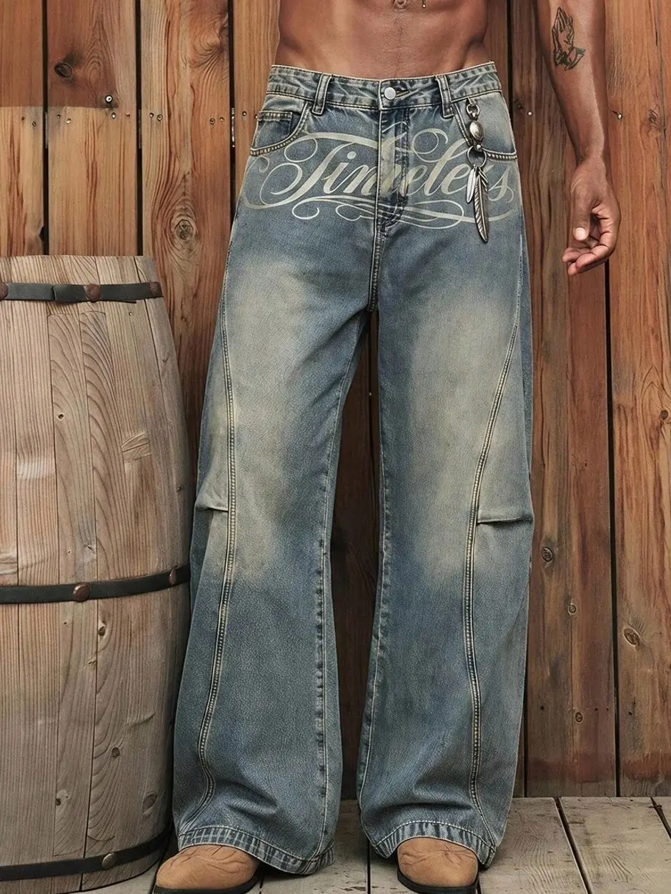 Jeans pants for men - Men’s Retro Denim Jeans, Patchwork Contrast Color Washed Multi-Pocket Pants for Casual Summer Holiday summer clothing trending clothing trending clothes men's pants pants for men vacation outfits summer outfits jeans for men