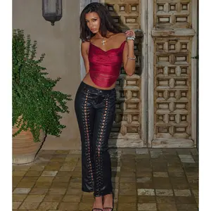 Hard To Ignore Lace Up Faux Leather Pants