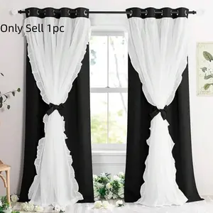 1 count black lace-designed blackout window curtain for children, suitable for bedrooms, featuring blackout eyelets, heat insulation, and UV protection. The elegant lace design creates a romantic princess atmosphere