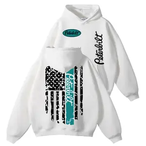 Peterbilt American Flag Hoodie – Distressed Flag Graphic, Blue Stripe Semi Truck Hoodie, Trucker Life Hoodie, Vintage USA Trucker Outfit