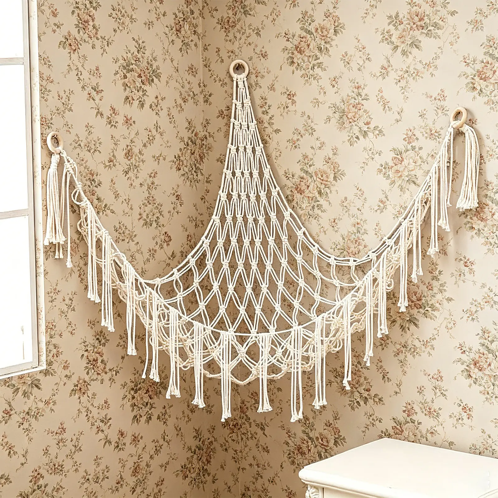 60inch Plush Toy Storage Net - Hangable Cotton Boho-Style DIY Corner Net for Storing Plush Toys, Decorative Wall Hanging for Bedrooms and Nurseries