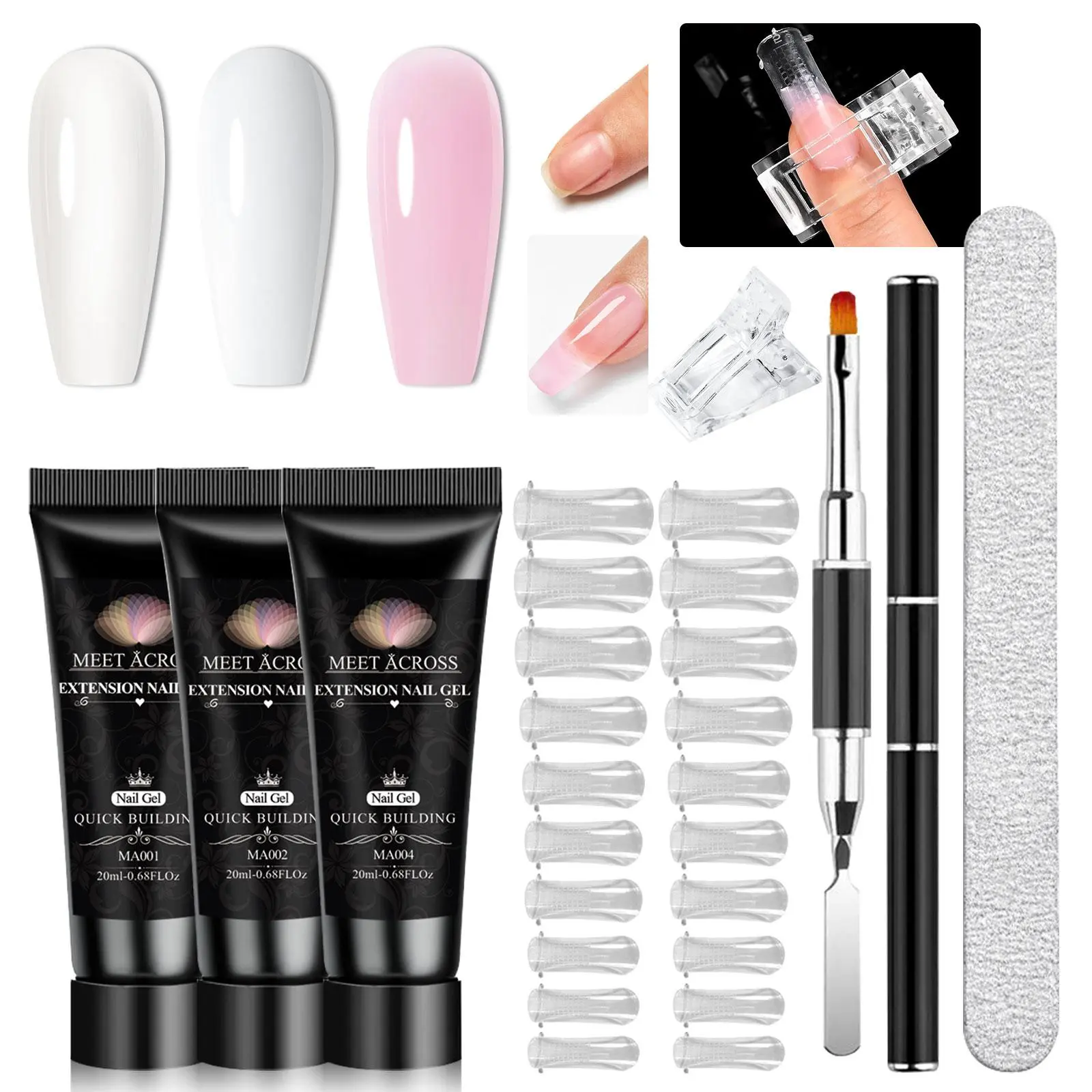 Poly Extension Nail Gel Set, Poly Gel Nail Kit Complete, Polygel Nail Kit, 3-color Quick Building Nail Gel, Hard Gel, Gel Nail Polish for Home Diy Extend Nail Kit, UV Gel Nail Manicure Tool Kit, Nail Art, Manicure Salon Set