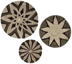 KAZI Hand-Crafted 3-Piece Woven Round Wall Basket Set
