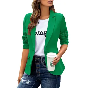 Imily Bela Womens Casual Blazers Long Sleeve Lapel Button Slim Work Office Blazer Jacket Chic Soft Fitted Medium Length Solid Color Basic Blazers Coats for Women's Business Outfits