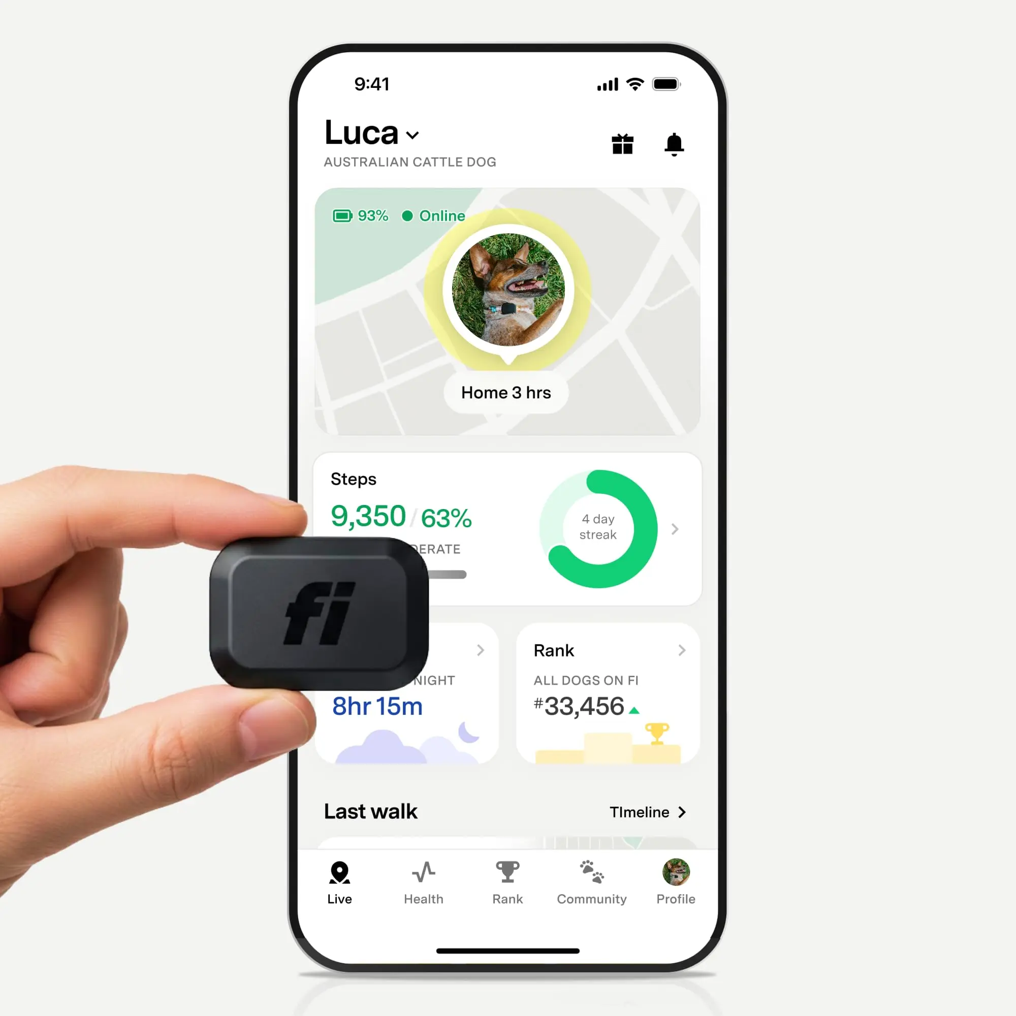 Fi Mini GPS Tracker for Dogs — Smart Pet Tracking Collar Attachment — Lightweight, Virtual Fences, Escape Alerts, Step & Health, Waterproof