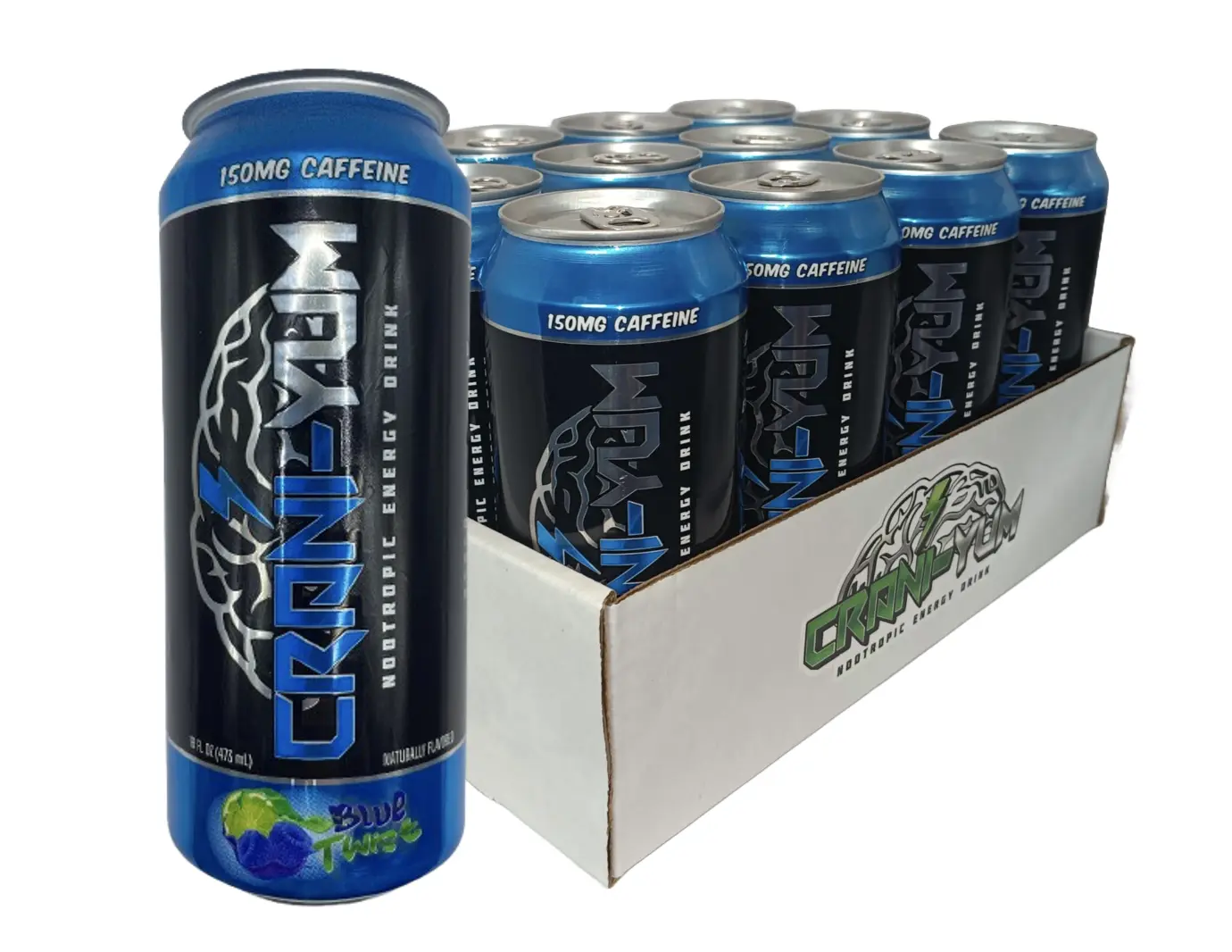 Crani-Yum Nootropic Energy Drink 12 Pack (Blue Twist) 16oz - Energy & Focus, Sugar Free, No Artificial Colors, Lion's Mane, Alpha GPC, L-Theanine, Ginseng, Inositol