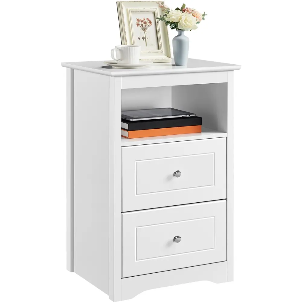 Yaheetech Nightstand with 2 Drawer and 1 Open Shelf, 29" Tall Bedside Table Wooden Flie Cabinet Telephone Table Bed Side Table with Storage for Bedroom