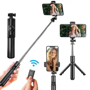 Portable Telescopic Selfie Stick Tripod with Remote Control, Travel Tripod, Bluetooth-Compatible Selfie Tripod Stand, Universal Extensible Wireless Selfie Tripod, Selfie Accessories Compatible with iPhone and Samsung Smartphones