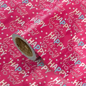 Metal Birthday Gift Wrap Paper, Shiny Foil 'happy Birthday' Text, 43.2cm X 300cm, Ideal for Birthdays, Parties, DIY Crafts