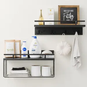 Floating Shelves - Black Shelves Over, Set of 2 Wall Shelves with Basket and