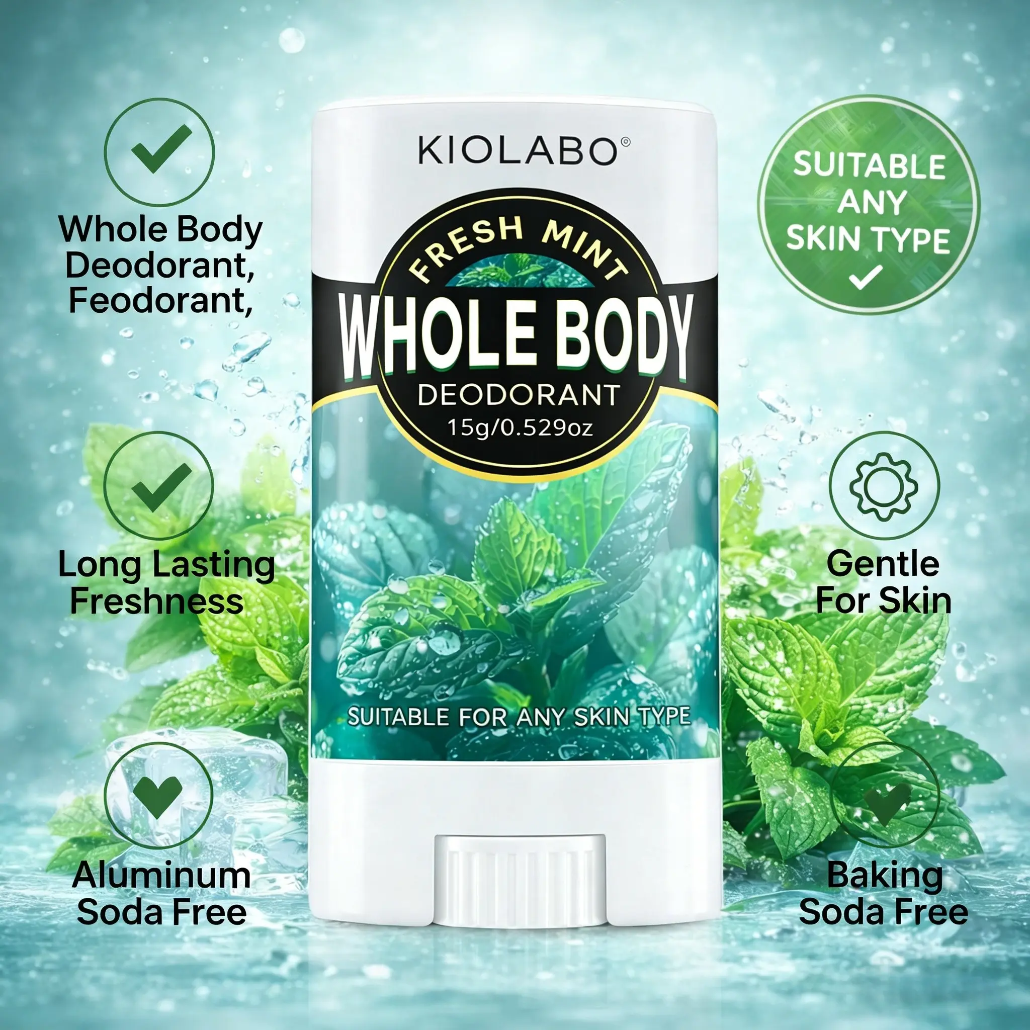 Whole Body Deodorant Stick for Underarm, Feet & Body, Long-Lasting Odor Control, Cooling Fresh Formula, Daily Sweat Odor Protection, Solid Stick Deodorant