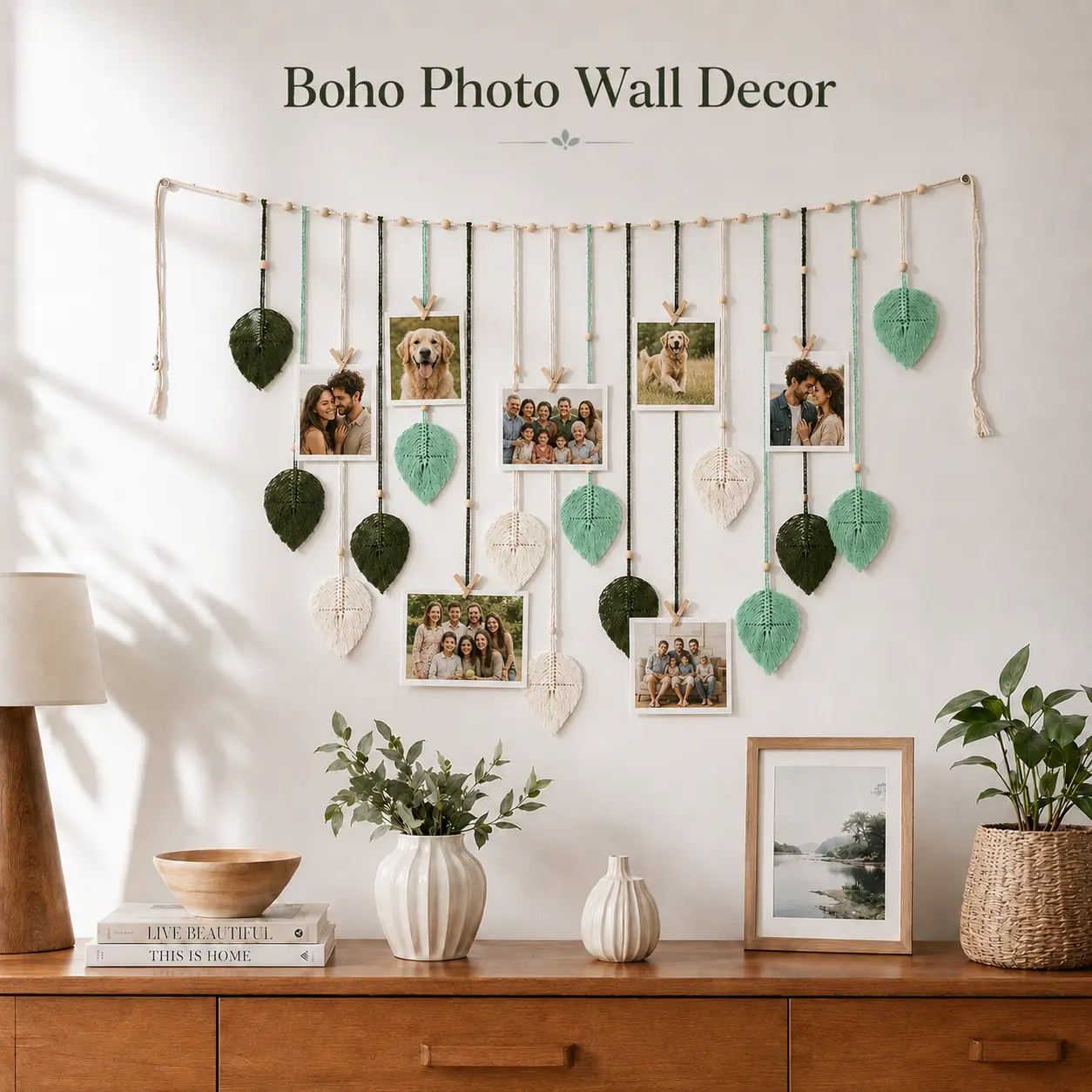 Boho Wall Hanging, Bohemian Macrame Leaf Wall Hanging Decor, Handmade Boho Room Decor for Bedroom, Living Room, Apartment, Dorm, Interior Wall Art Ornament