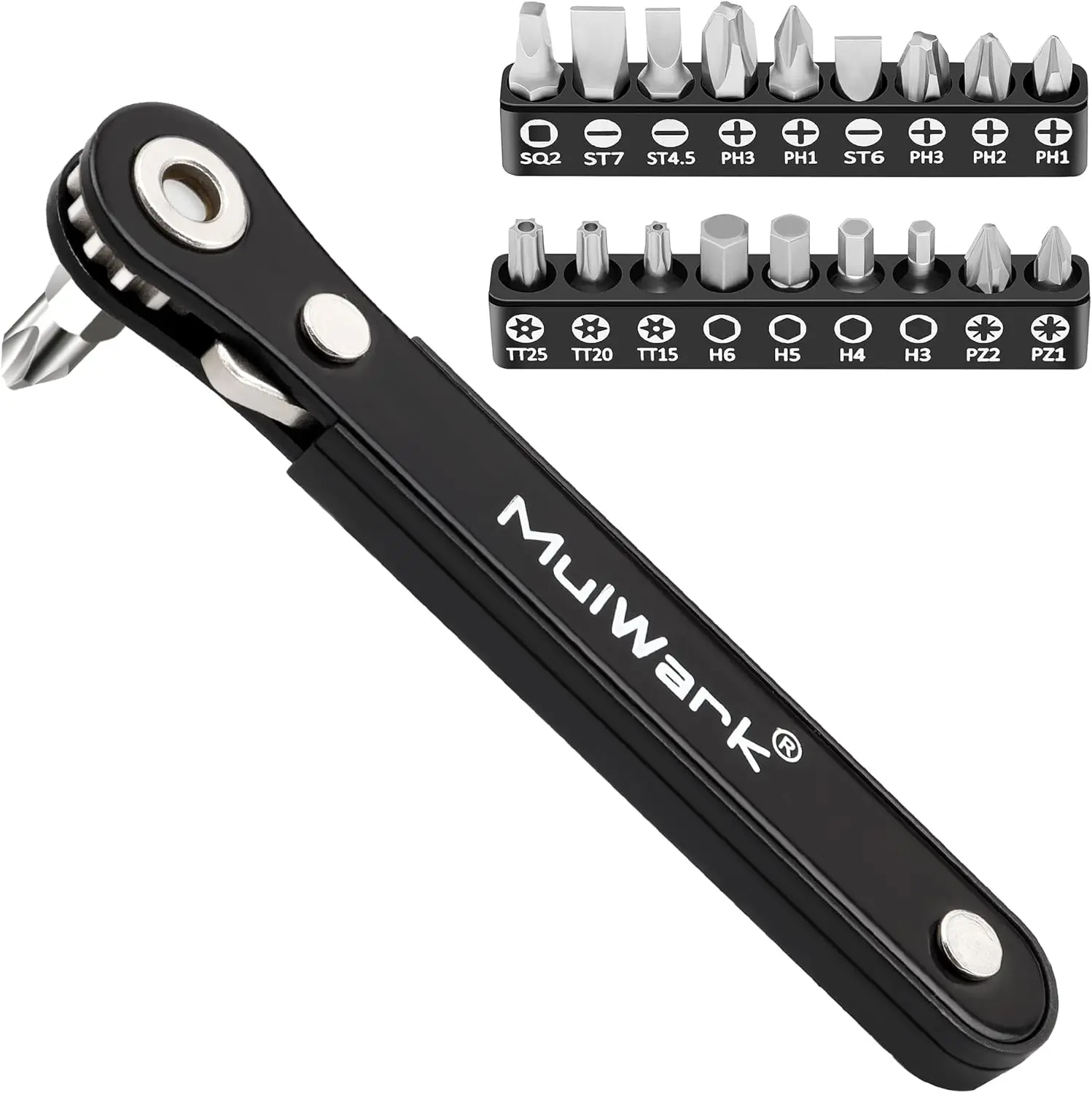 MULWARK 20pcs Small Screwdriver Set, 1/4" Right Angle Screwdriver Set, 90-Degree Offset Screwdriver for Tight Spaces, Auto Repair, Electronics, DIY Home Improvement EDC Tool Kit