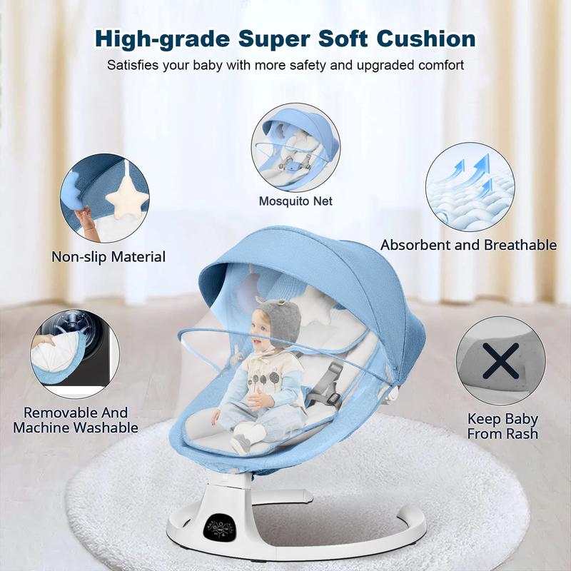 Baby Gift Electric Baby Swing for Infants with 5 Speeds,10 Lullabies,Adjustable Sound Volume,Baby Rocker, Baby Bouncer,Baby Electric Bassinet,Indoor & Outdoor Use,Remote Control,Grey