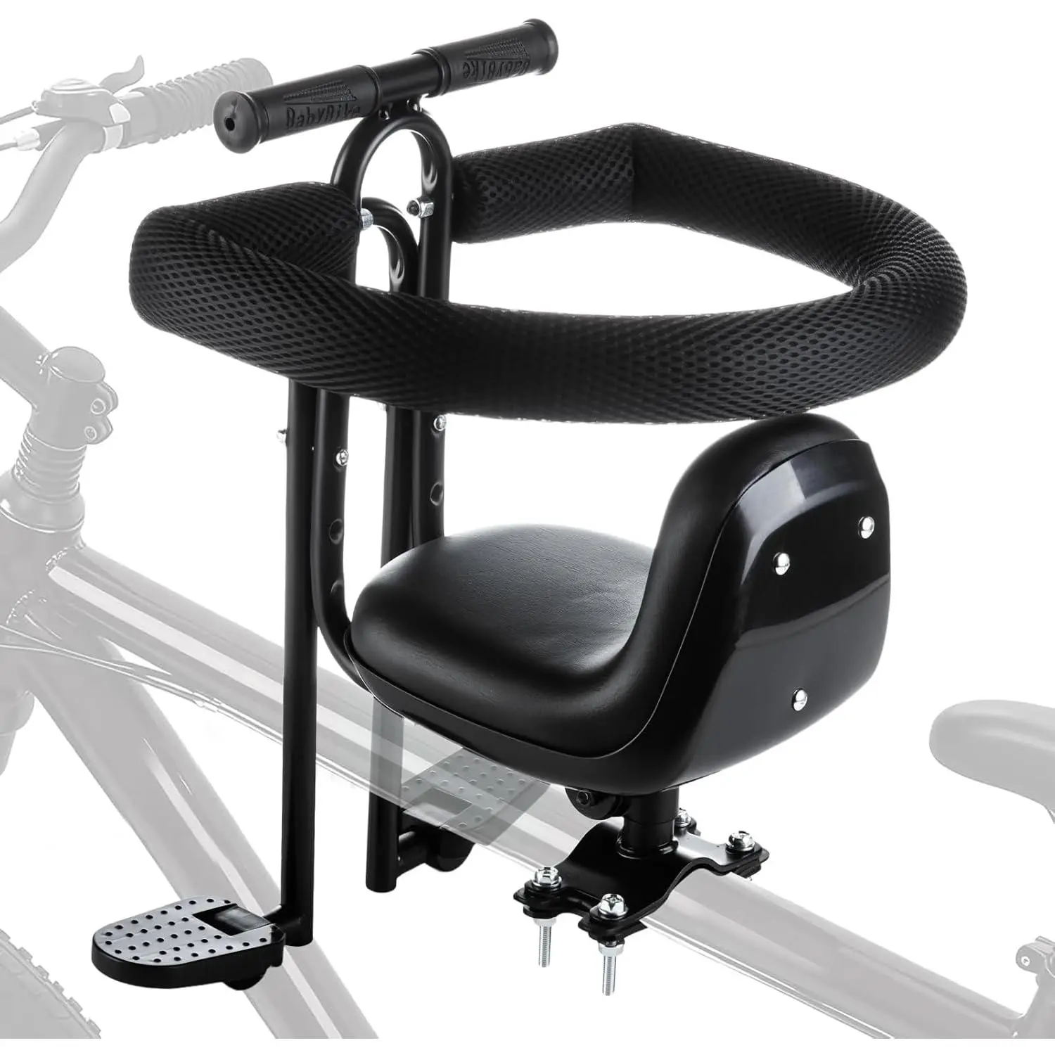 bicycle baby seat Front Passenger Carrier with Armrests, Foot Pedals & Guardrail, Angle-Adjustable, Detachable Design for Ages 2-4 (Up to 45lbs), Fits Standard Crossbars 1.18-2 inches