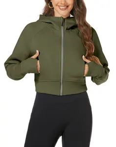 Cropped Hoodie for Women Fleece Lined Full Zipper Sweatshirts Hooded Fall Outfits Clothes Tops