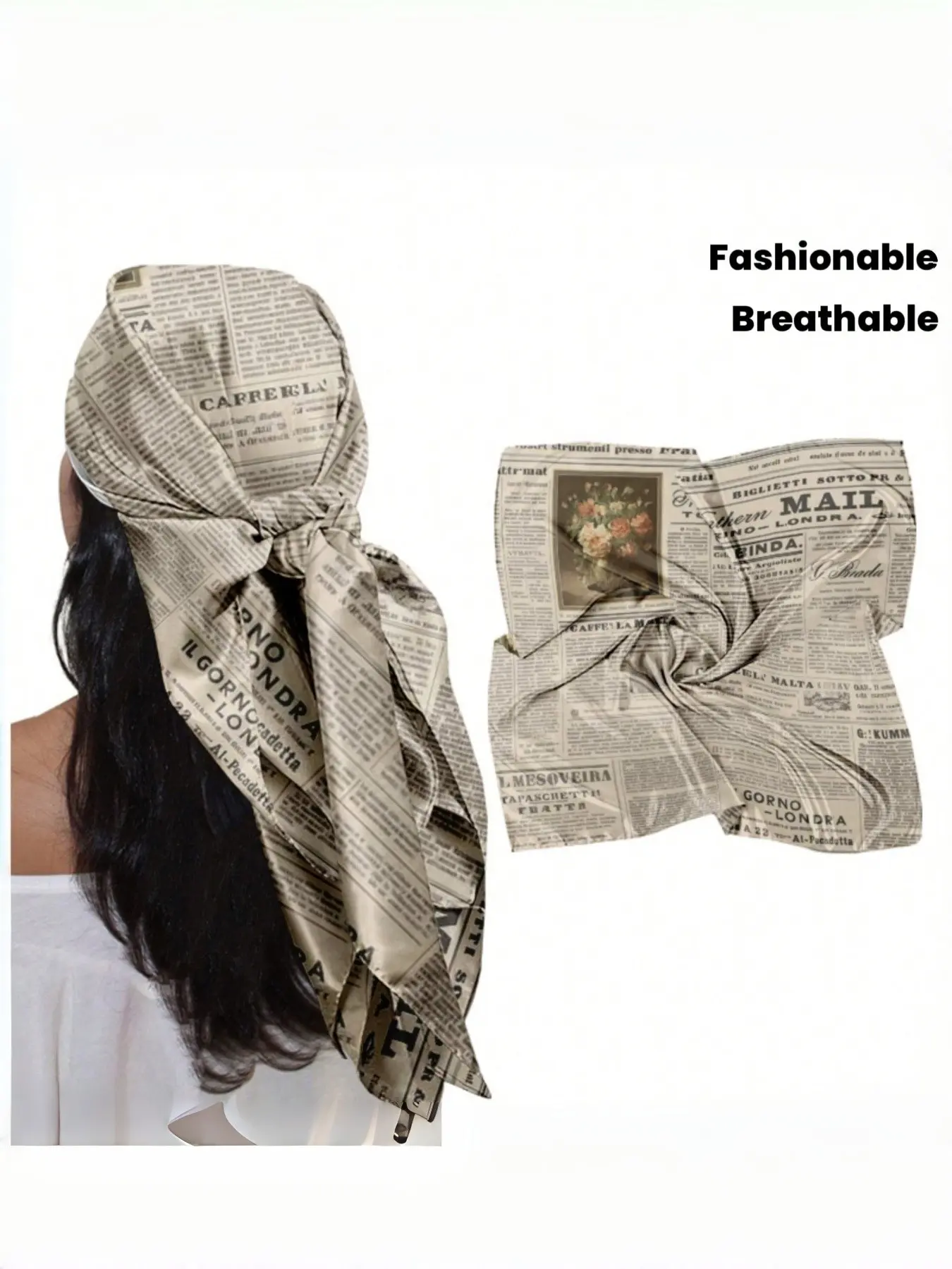 1pcs Square Scarf 35inch Retro Newspaper Print Headscarf, Women Casual Fashion Headscarf, Stylish Square Scarves for Everyday Wear, Fashionable Scarf, Vintage Print Headscarves