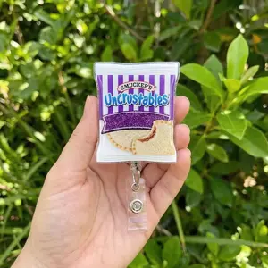 Uncrustables Sandwich Badge Reel – Retractable Nurse Holder, Teacher Lunch Accessory