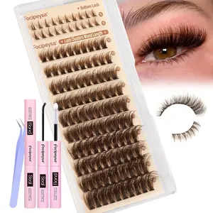 Brown Lash Clusters Kit Fluffy Volume Eyelash Extension with Bottom Lash Clusters 40D Individual Lashes Extension 10-18mm Eyelashes Clusters Kit with Lash Bond and Seal Lash