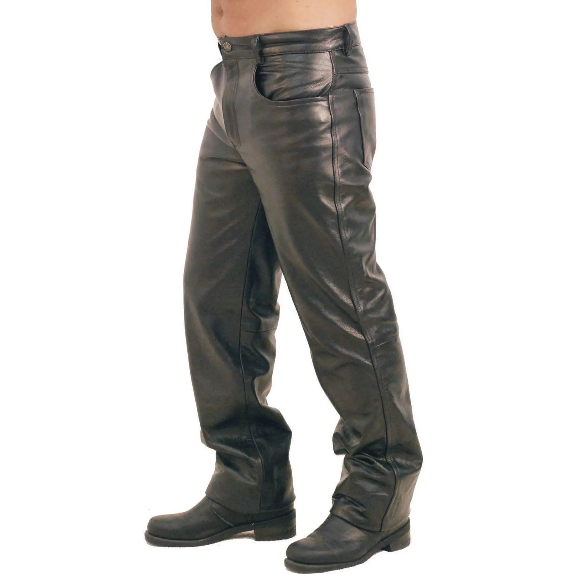 JAMIN LEATHER® Premium Buffalo Men's Leather Pants MP750 - Black, 5 Pocket, Zip Fly, Snap Closure, Soft Nylon Lining, Medium Weight, 1.1-2 mm Thick, Sizes 26-50, Menswear