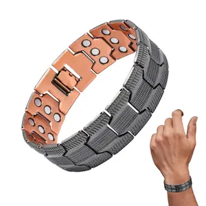 Copper Bracelet for Men, 3-Row Magnet Design, Magnetic Bracelet  Copper Wristband Adjustable Jewelry Gift