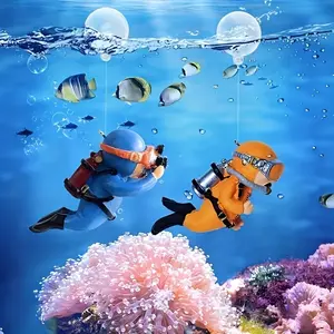 Cute Diver Aquarium Decorations, Unique Interactive Floating PVC Accessories, Vibrant Underwater Scene with Bubbles, and Blue Charm, Fish Tank Accessories, Aquarium Enhancements