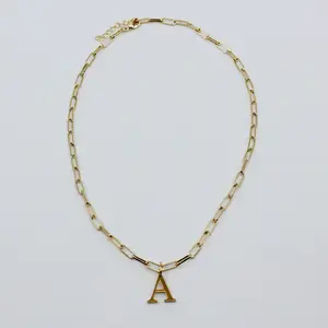 Gold Paper Clip Chain Initial Necklace