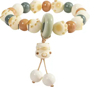 Cat Paw Bodhi Beads Bracelet for Women, Lucky Cat Charm Bracelet, Bodhi Seed Meditation Bracelet, Beaded Jewelry, Good Luck & Abundance Gift