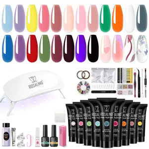 ROSALIND Clear 10ml Poly Nail Gel UV Drying Manicure Starter Kit - 20 Color (Blue, Purple, Pink, Nude,Red,White), Base & Top Coat, Cuticle Slip Solution, DIY French Nail Art Extension Tools