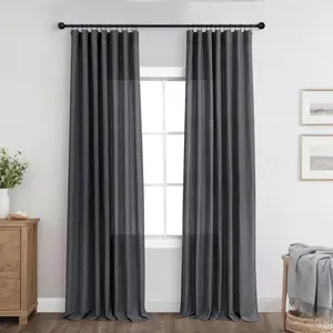 KOUFALL Dark Grey Curtains for Living Room, Modern Linen Semi Sheer Charcoal Gray Curtains 84 Inches Long for Bedroom Dining Room, 2 Panels Set