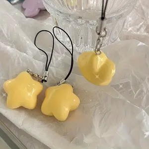 3pcs Charming Mini Star-Shaped Keychain – Cute Yellow Pentagram Pendant with Black Cord, Ideal for Keys and Backpacks, Simple Accessory, Cute Keychain