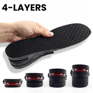 Male and female height increasing insoles with 4 layers of 2.97-inch air cushion insoles made of EVA material, with a height adjustable range of 1.2 inches to 2.97 inches. Variable height shoe support, built-in air cushion design heel pad