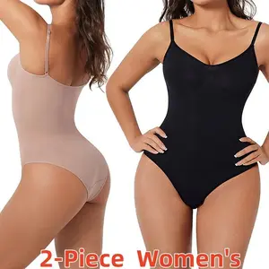 2-Piece Adjustable Spaghetti Strap Shapewear Bodysuit, Basic Body Sculpting Cami Shaper, Tummy Flattering Wear for Fall, Women straplesshapewear for All Seasons