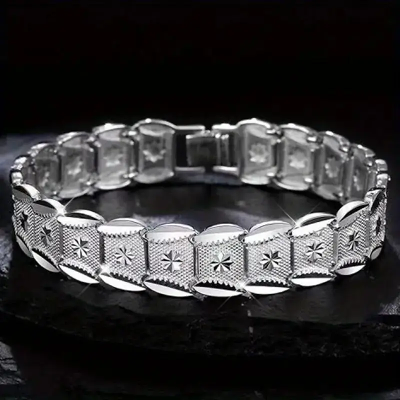 925 Sterling Silver Bracelet, Unisex Vintage Coin Medallion Bangle, 12mm Wide Band, Anti-Allergic Men's Accessories for Daily Wear, All Seasons