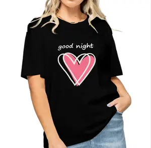 Lady's Curvy Clothing 100% Cotton Knit Short-Sleeve Heart-Patterned Pajama, Bedtime Cottony Loungewear Sets for Women's Sleepwear Black Pjs
