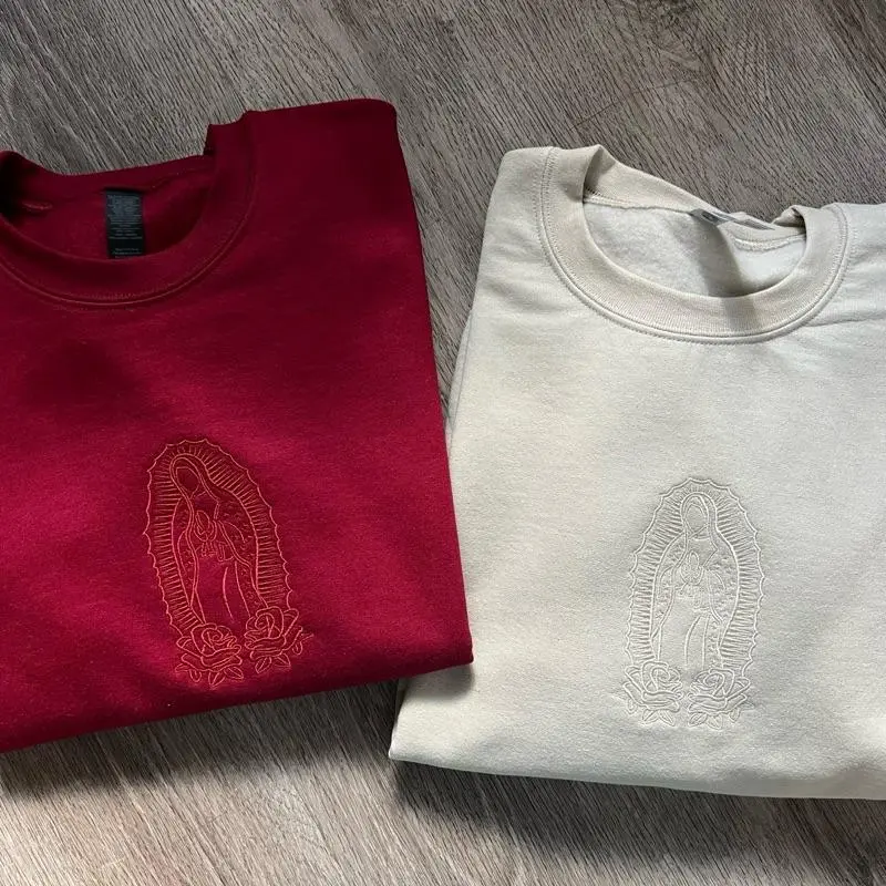 [Made in US] Virgencita Embroidered Crewneck sweater Unisex Pullover Long Sleeve